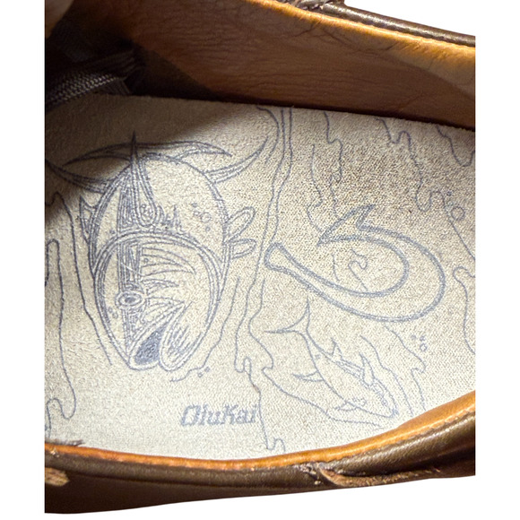 OluKai Kahu Pahaha Men 46/US12 Brown Bone Leather Sneakers Lace Up Collapse Heel - Picture 12 of 12